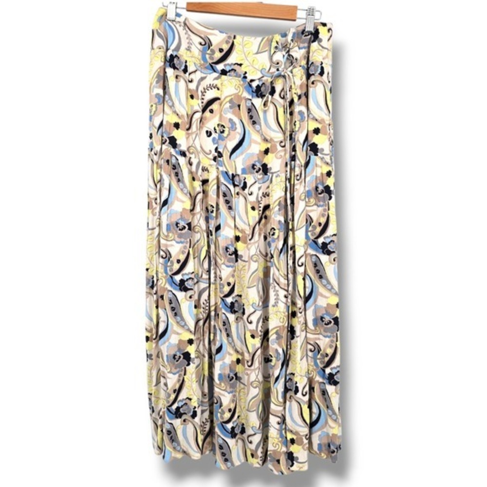 Cato Paisley Maxi Skirt Smocked Waist Lace Up Front Slit Bohemian Flowy Size M - Picture 1 of 8